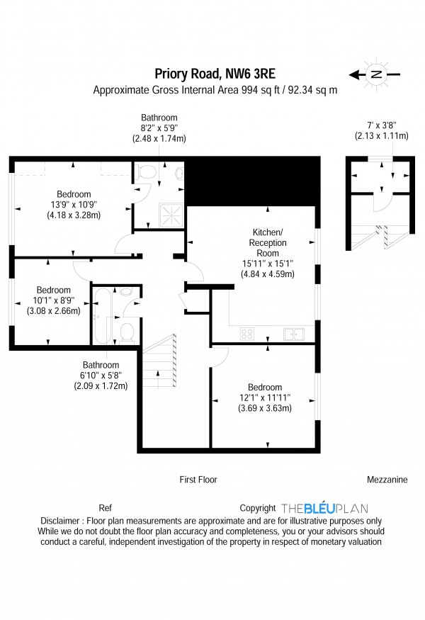 Floorplan for Priory Road, South Hampstead, NW6